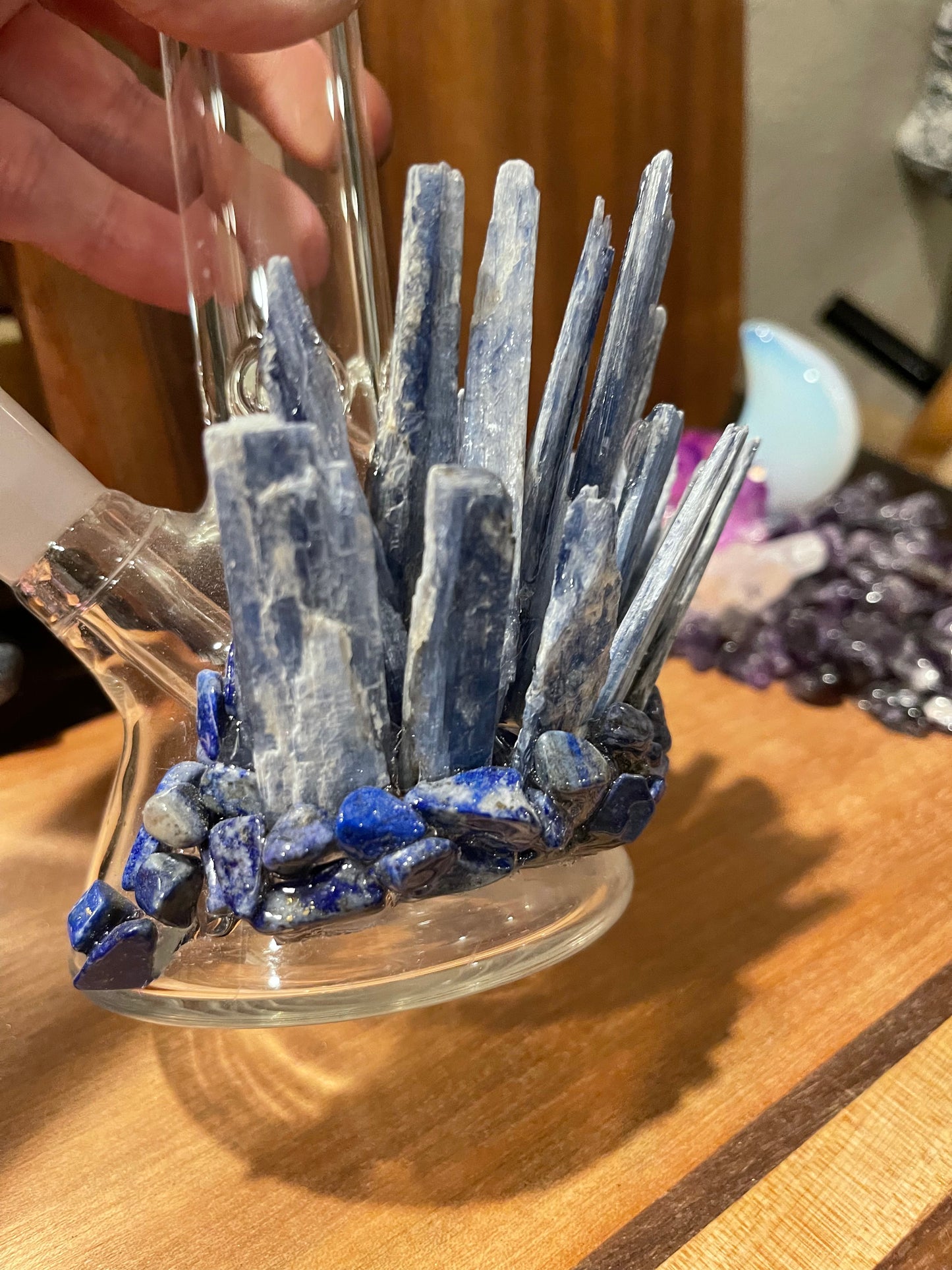 Kyanite and lapis crystal water pipe