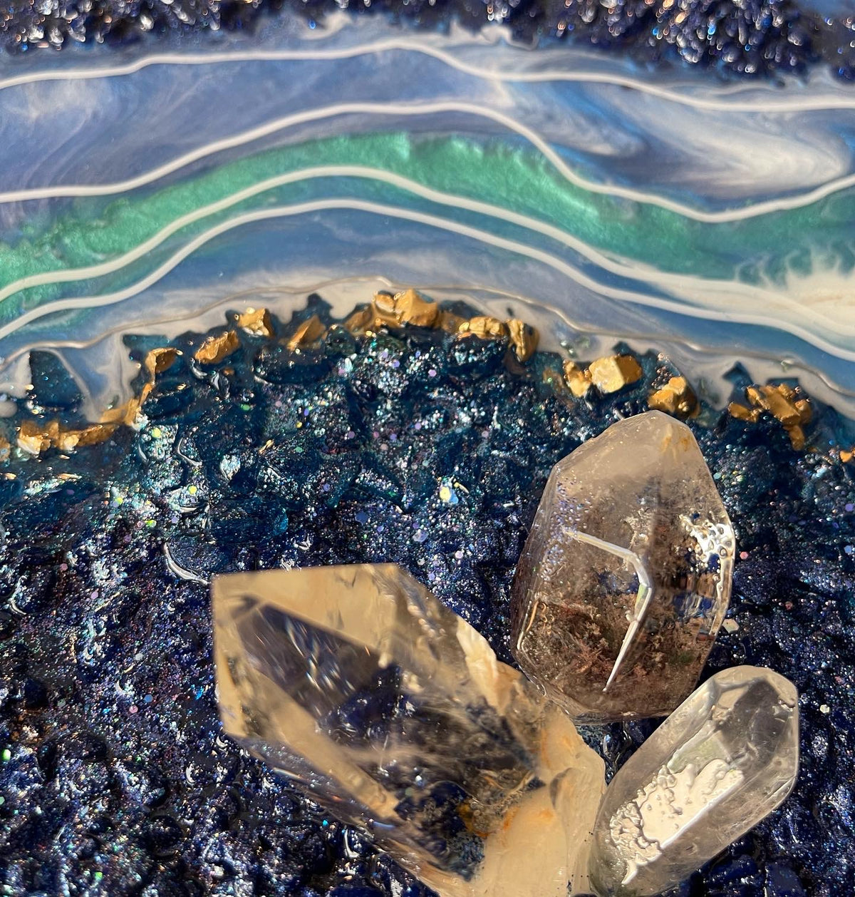 Blue geode garden quartz painting
