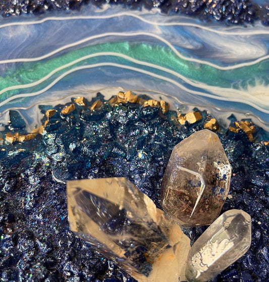 Blue geode garden quartz painting