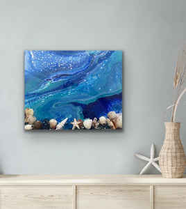 Crystal and shell resin ocean painting
