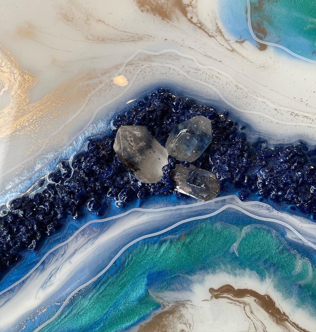 Blue geode garden quartz painting