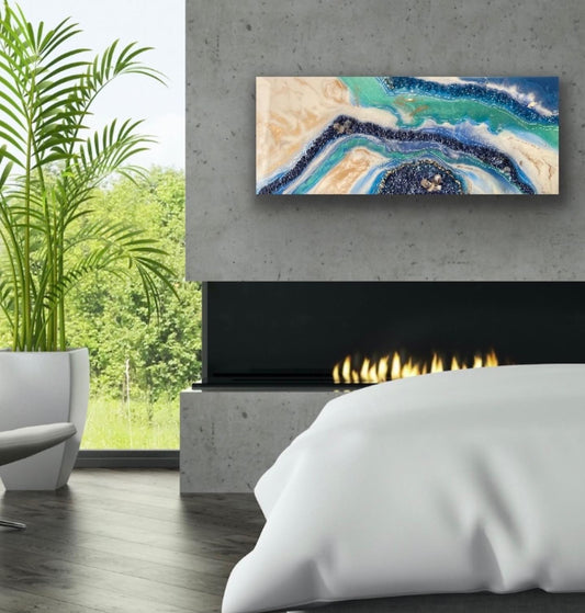 Blue geode garden quartz painting