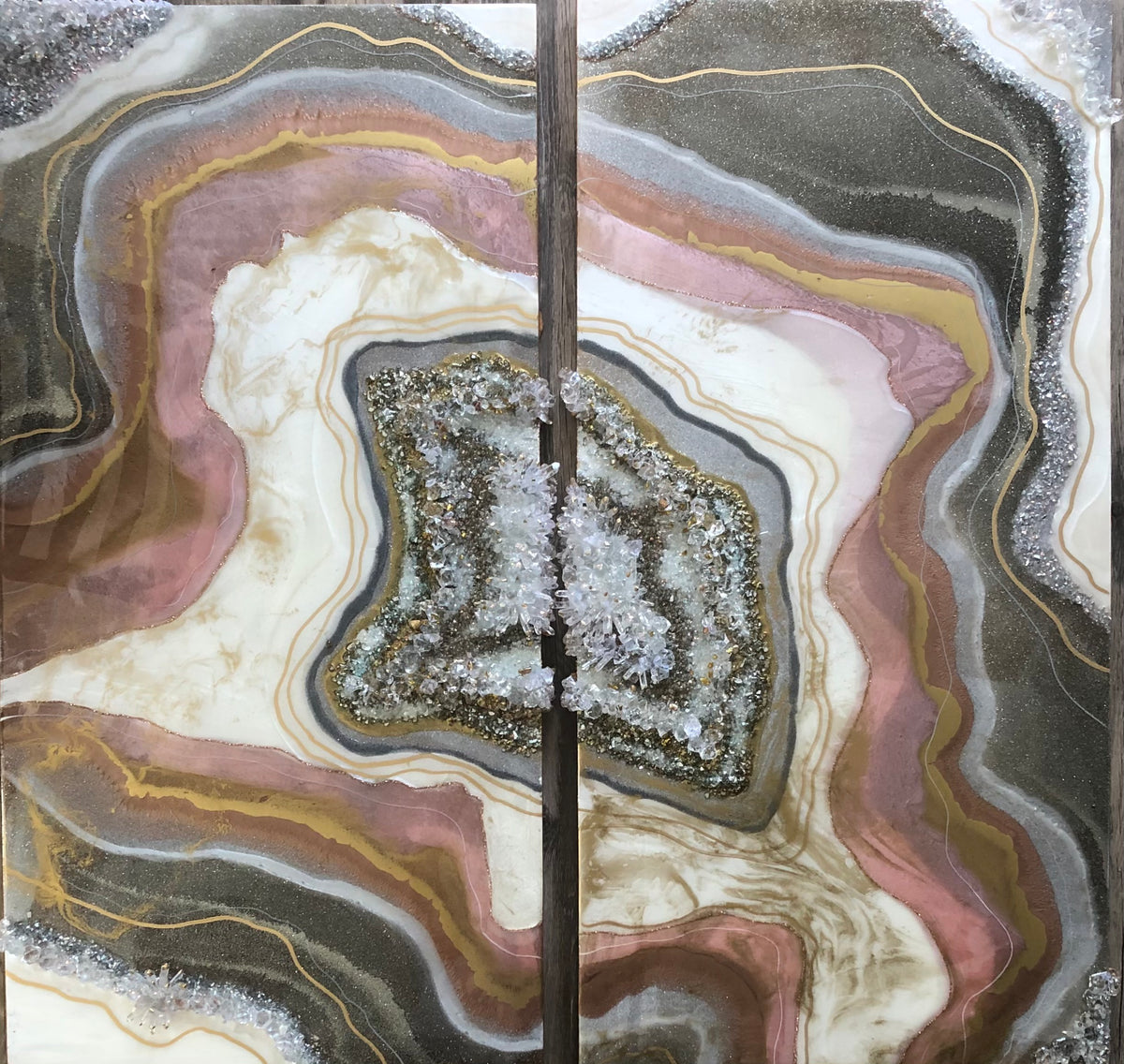 Clear quartz two panel painting