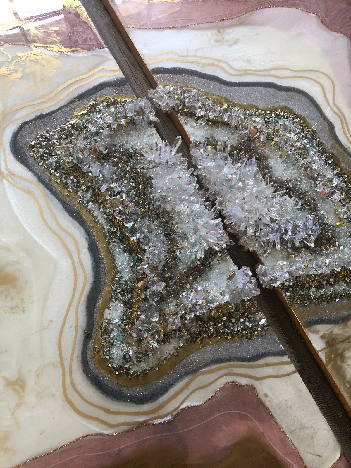Clear quartz two panel painting