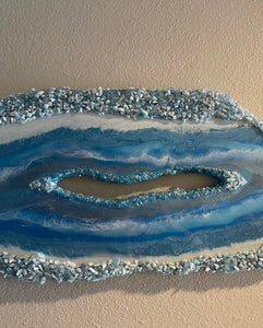 Aquamarine crystal geode 24”