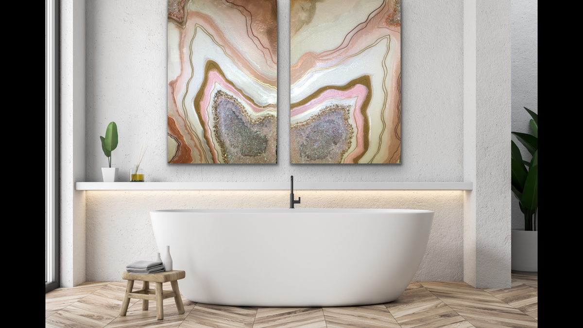 Rose quartz crystal love 2 piece painting