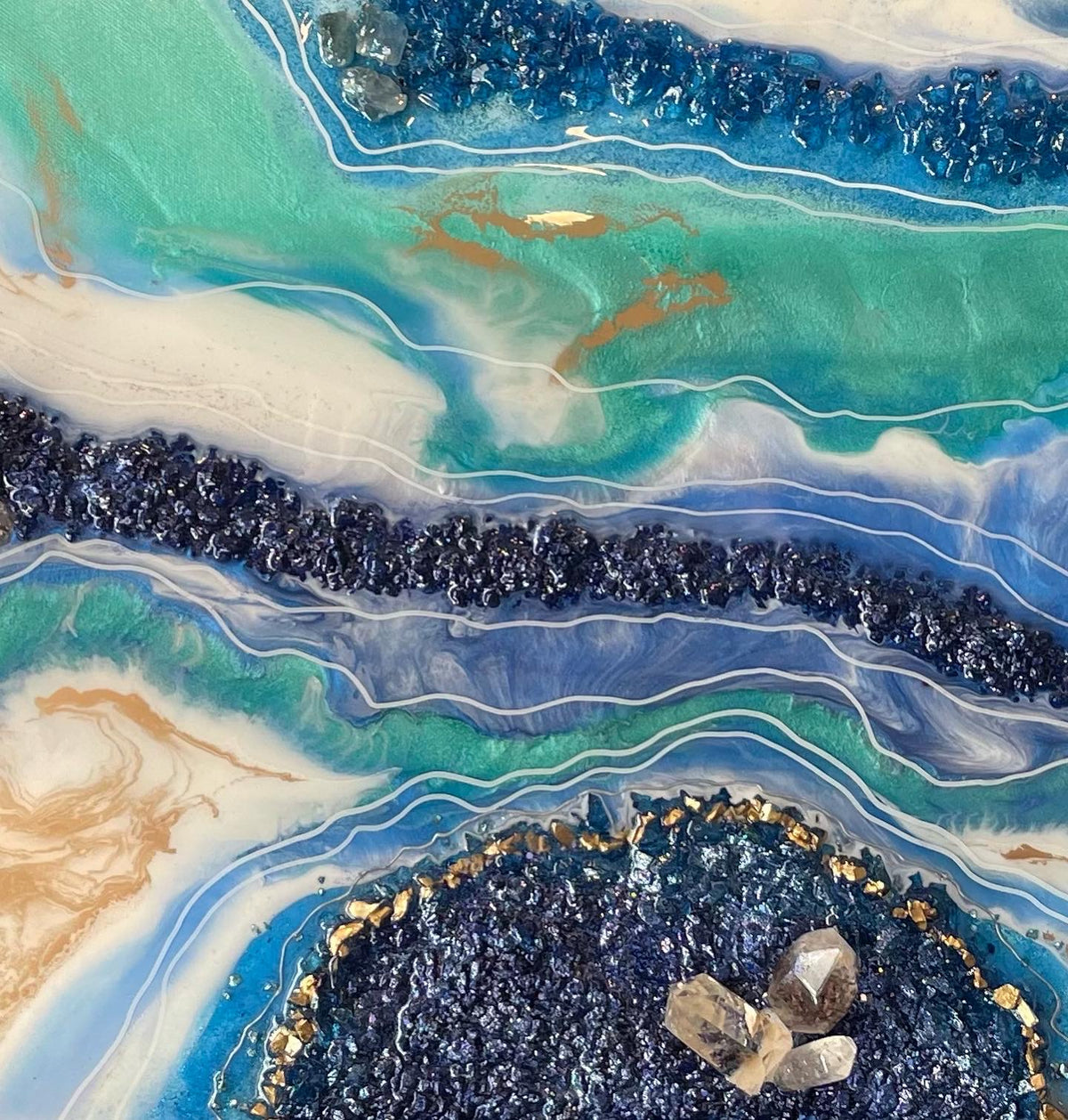 Blue geode garden quartz painting