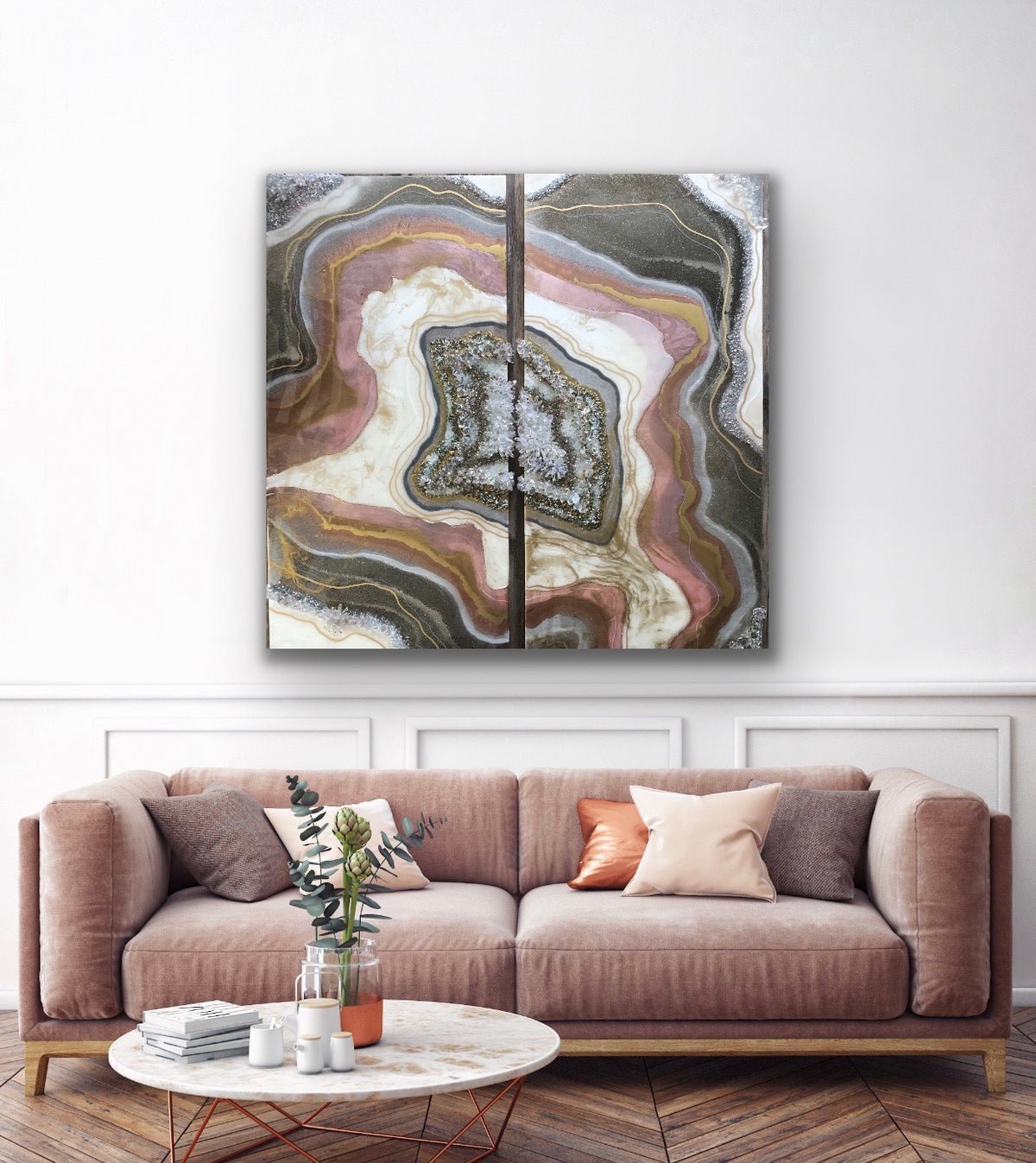 Clear quartz two panel painting