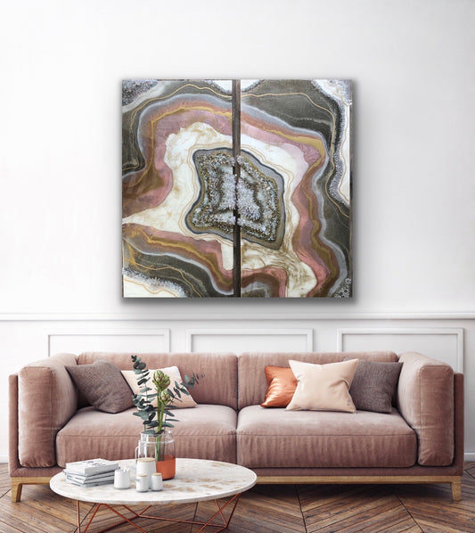 Clear quartz two panel painting