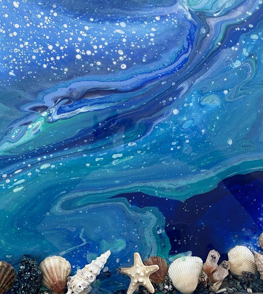Crystal and shell resin ocean painting