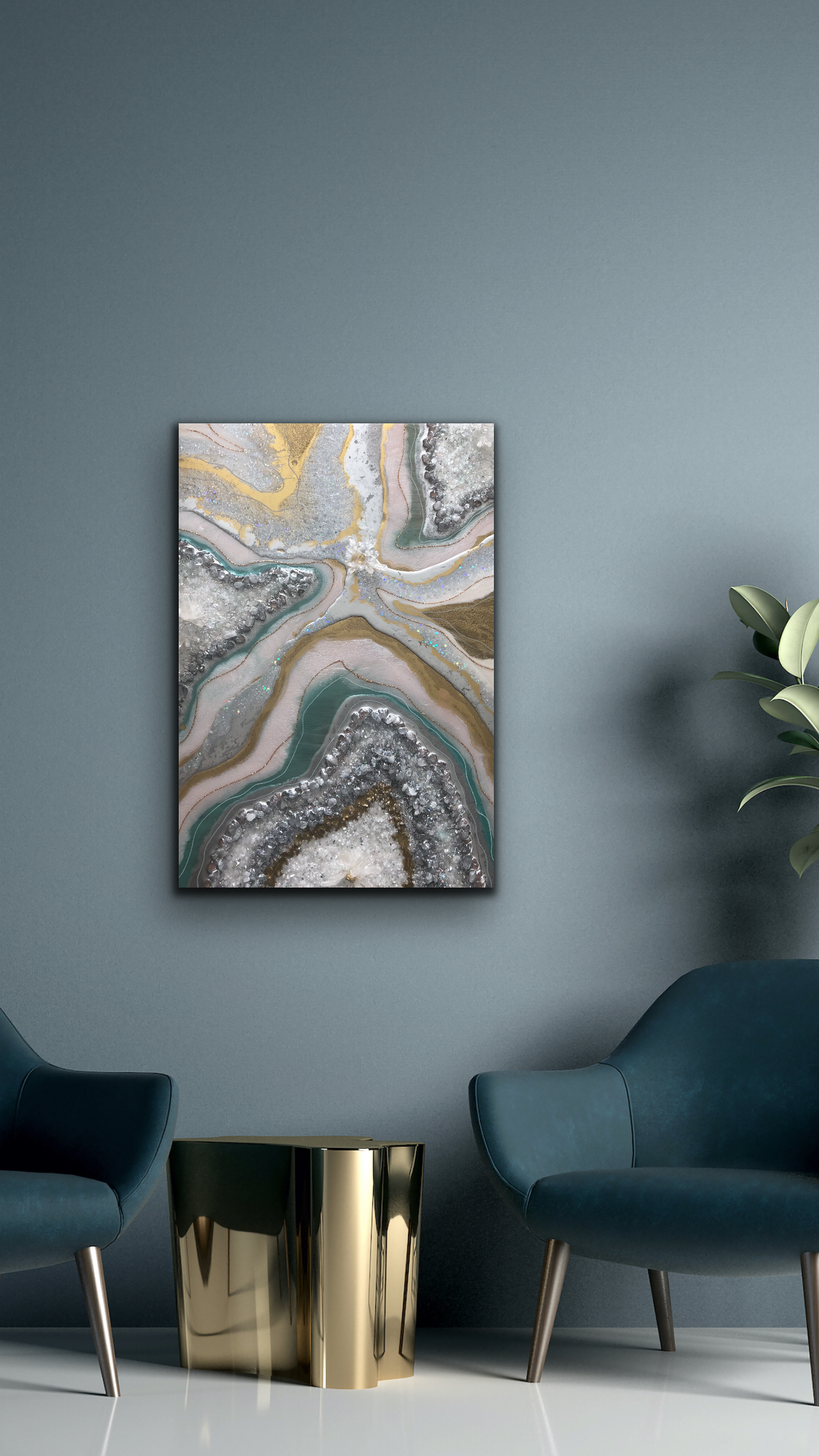 Clear quartz and aqua painting