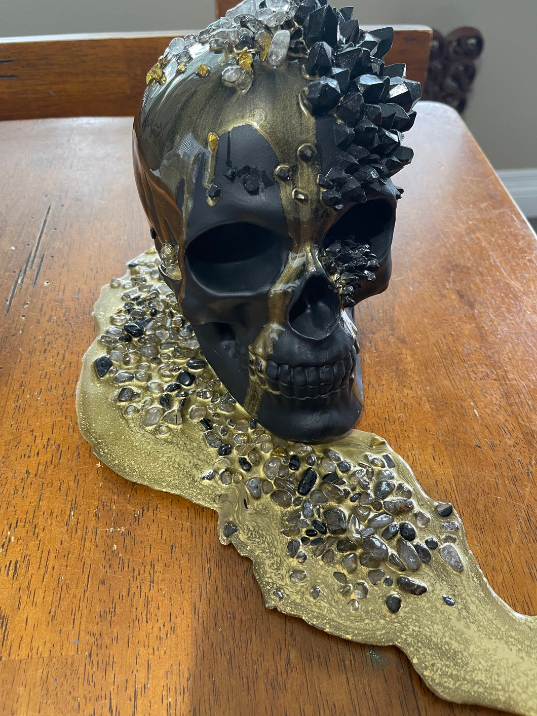 Black skull with crystals