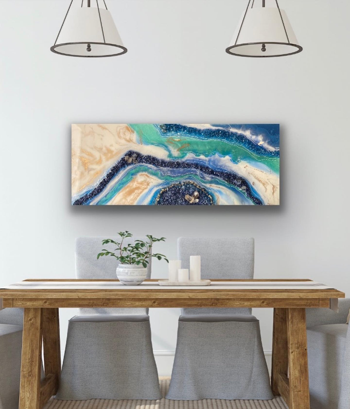 Blue geode garden quartz painting