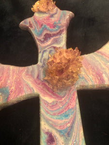 Amethyst flower resin Wood Cross