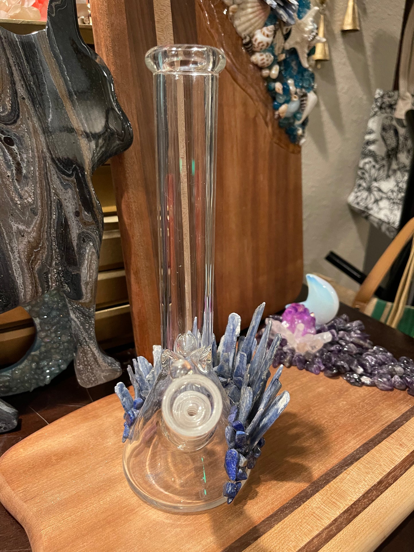 Kyanite and lapis crystal water pipe
