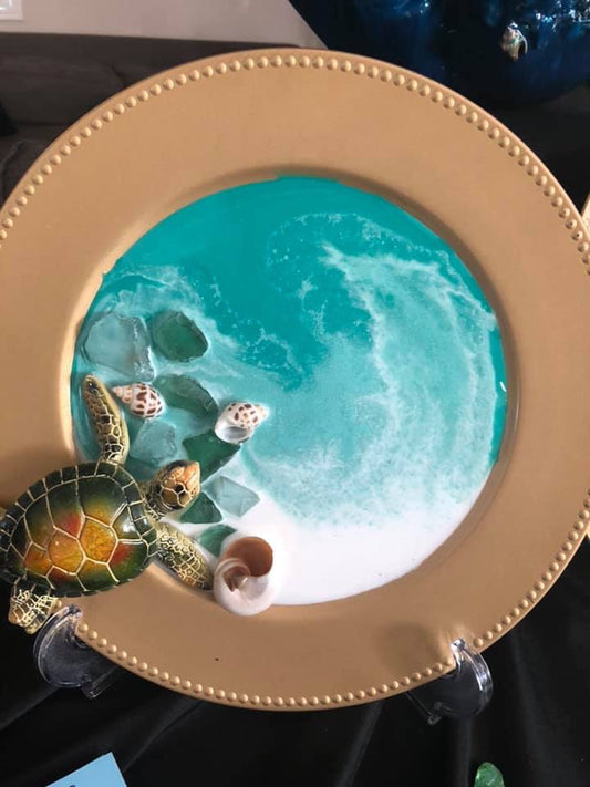 Teal Turtle Resin Platter