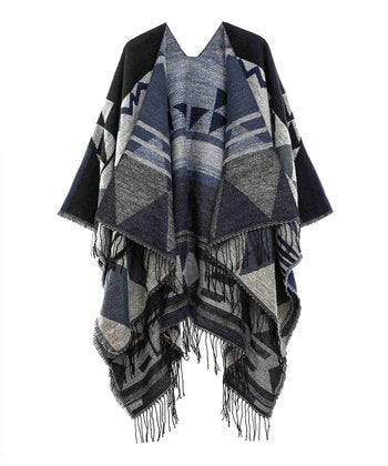 Navy Fall/Winter Wrap with fringe